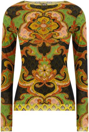 Etro Stretch Tulle Top met Geplaatste Bloemenprint - Dames - Longsleeves - Veelkleurig - S - Tops