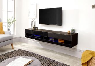 GFW Galicia 180cm Wall TV Unit with LED in Black