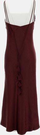 Self Portrait Abito Midi In Raso Bordeaux Con Fiore
