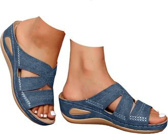 Generic Wedg Sandals for Women Summer Open Toe Dressy Slipper with Arch Support Solid Color Flat Wide Fit Sandals Breathable Casual Slip on Comfortable Beach 