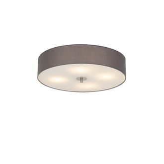 QAZQA Qazqa + Moderno Plaf&oacute;n R&uacute;stico Gris 50 Cm - Drum Vidrio /textil /acero Redonda Adecuado Para Led Max. 4 X 40 Watt