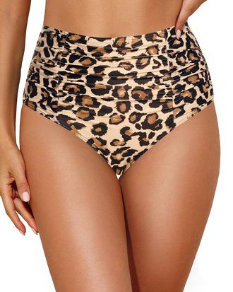 Holipick Bathing Suit Bottoms for Women - High Waisted Bikini Bottoms Ruched Tummy Control Swimsuit Bottom, Leopard, XL