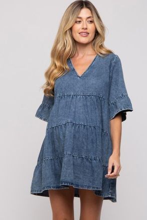 Pinkblush Vintage Wash Tiered Dress in Blue at Nordstrom, Size Small