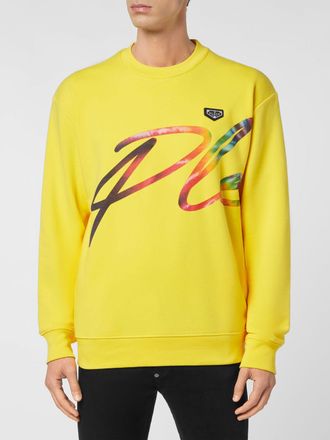 Philipp Plein Cotton Jersey Crewneck Sweatshirt with Contrasting Front Logo Print