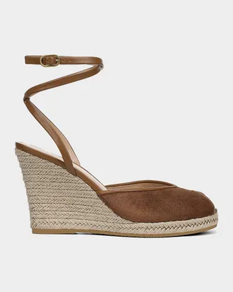Veronica Beard 90mm Pasina Suede Ankle-Wrap Espadrille Sandals