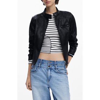 Desigual Faux Leather Moto Jacket in Black at Nordstrom Rack, Size Small