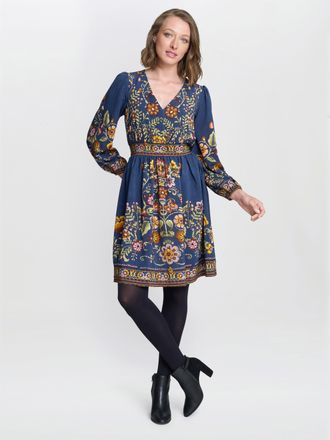 Gina Bacconi Womens Liberty Embroidered Dress - Blue - Size X-Large