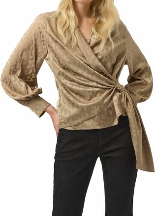 Joseph Ribkoff Satin Animal Print Wrap Top In Taupe