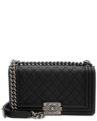 Chanel Black Caviar Leather Old Medium Boy Bag (Authentic Pre-Loved)