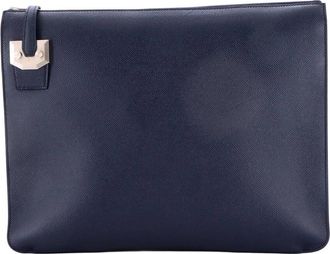 Herm&egrave;s Blue Epsom Leather Cityhall Pouch (Authentic Pre-Loved)