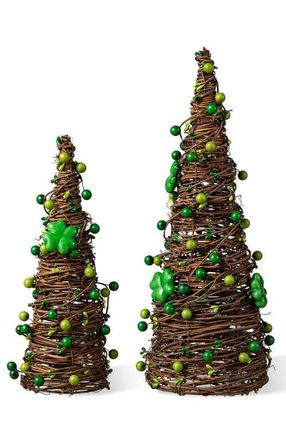Glitzhome Set of 2 St. Patricks Rattan Shamrock and Berries Table Tree in Green at Nordstrom, Size Medium