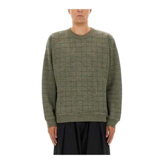 Maison Margiela Round-neck Knitwear, male, Green, Size: L Checked Crewneck Sweater