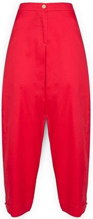 Elena Miro Barrel broek met bandjes aan de onderkant - Dames - Straight fit broeken - Rood - 6XL - Katoen - Broeken