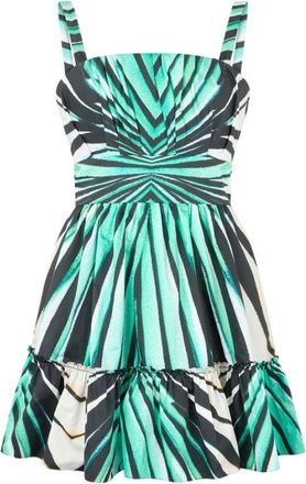 Roberto Cavalli Zee Print Mini Jurk met Ruche - Dames - Korte kleedjes - Blauw - S - Katoen - Kleedjes