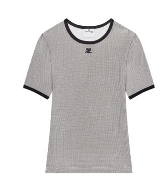 Courr&egrave;ges Black Houndstooth Round Neck T-Shirt