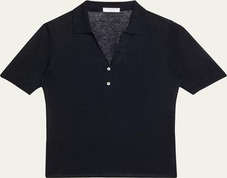 Majestic Filatures Semi-Sheer Knit Polo Shirt