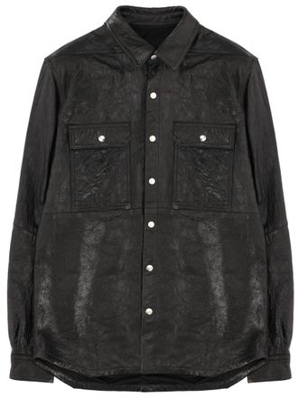 Rick Owens Black Textured Leather Snap-Button Jacket