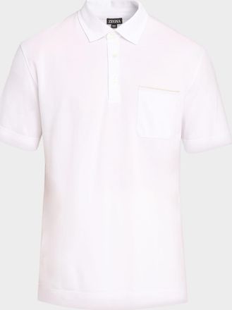 Ermenegildo Zegna Men & apos;s Cotton Pique Leather-Trim Pocket Polo Shirt