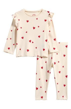 Next Ruffle Heart Rib Top & Pants Set in Neutral at Nordstrom, Size 12-18M