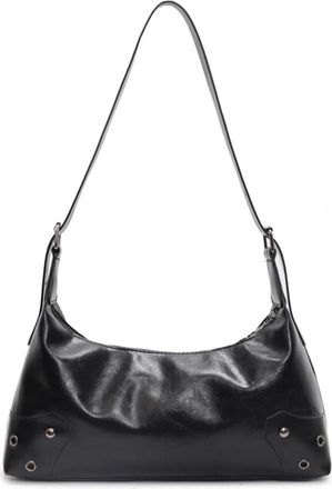 Generic Women Retro Rivet Shoulder Bag PU Leather Metal Stud Handbag Large Capacity Vintage Casual Handbags Female Travel Handbag (Black)