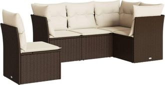 vidaXL Set Comedor De Jard&iacute;n 5 Piezas Y Cojines Rat&aacute;n Sint&eacute;tico Marr&oacute;n Vidaxl