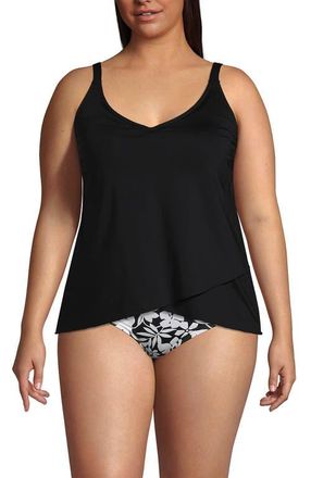 Lands End Plus Size DD-Cup Chlorine Resistant V-Neck Tulip Hem Tankini Swimsuit Top in Black at Nordstrom, Size 3 X