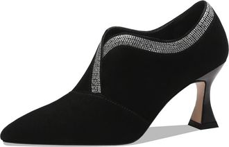 TinaCus Womens Pointed Toe Soft Suede Leather Stiletto Mid Heels Handmade Dress Pumps Shoes, Black, 8 UK