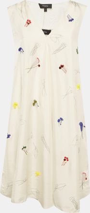 Theory Cream Abstract Print Embroidered A-Line Dress