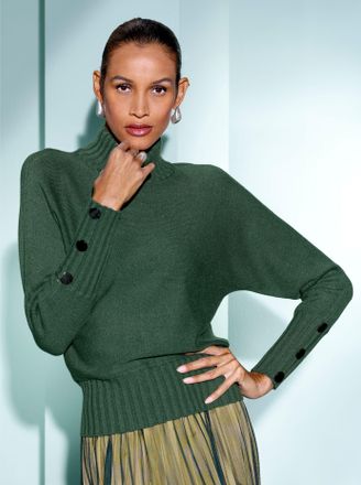 Cr&eacute;ation L Rollkragenpullover CREATION L Modal-Polyamid-Pullover, Damen, Gr. 36, gr&uuml;n (moos), 50% Polyamid, 25% Modal, 25% Viskose, unifarben, Pullover Rollkrage