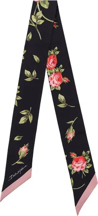 Dolce & Gabbana Silk Twill Bandeau With Bouquet Rose Print-Donna