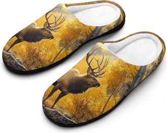 Generic Elks Mountains Fall Aspen Trees Slippers Men Winter Warm Cotton Anti-Slip Indoor Slip-Ons House Shoes