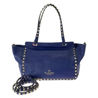 Valentino Blue Leather Shoulder Bag Tote Bag (Pre-Owned)