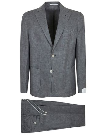 Eleventy Textured Grey Linen-Wool-Silk Suit with Tailored Details
