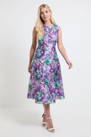 Wallis Womens Petite Floral Burnout Sleeveless Midi Dress - Lilac - Size 20 UK