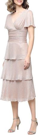 S.L. Fashions Metallic Surplice Neck Dress in Gold at Nordstrom, Size 10