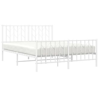 Berkfield Home Metal Bed Frame without Mattress with Footboard&not;White 135x190cm in White | Size: 135x190 cm