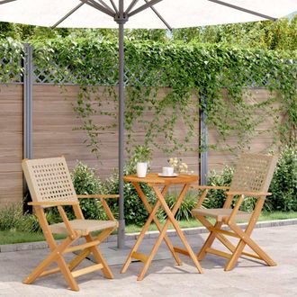 Berkfield Home 3 Piece Bistro Set Beige Poly Rattan & Solid Wood