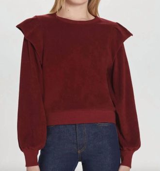 Goldie London Ruffle Shoulder Sweatshirt In Pomegranate