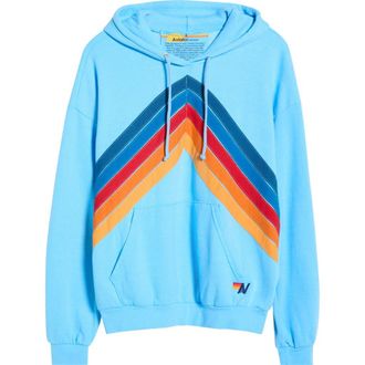Aviator Nation Mountain Stitch Chevron Hoodie in Sky at Nordstrom, Size X-Small