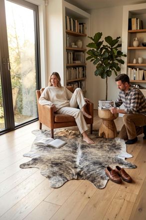 Infinity Leather Natural Cow Leather Grey White Cowhide Hairon Rug - Light Brindle