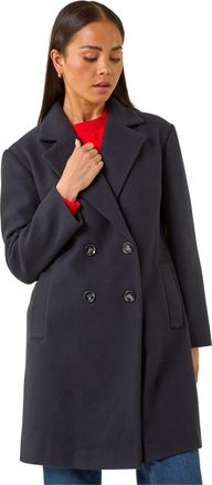 Roman Womens Petite Double Breasted Revere Collar Coat - Blue - Size 12 UK