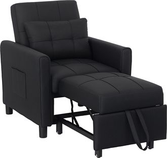 HOMCOM Folding Chair Bed - Sleeper Chair with Pillow - Side Pockets - Black | TJ Hughes