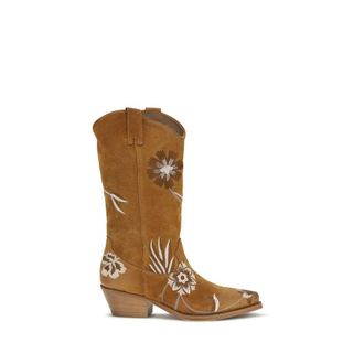P.A.R.O.S.H. Brown Calf Leather Bos Taurus Ankle Womens Boots