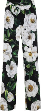 Dolce & Gabbana Womens Printed Silk Pants - Black - Size EU 42 (Womens)