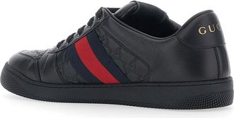Gucci Mens Low-Top Sneaker Screener Black Leather Lambskin Trainers