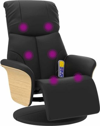 vidaXL Sill&oacute;n Reclinable Masaje Con Reposapi&eacute;s Cuero Sint&eacute;tico Negro Vidaxl