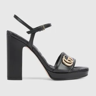 Gucci Womens Platform Sandal With Double G, Black, Leather