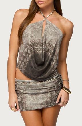 Edikted Teresa Printed Open Back Halter Top in Brown at Nordstrom, Size X-Small