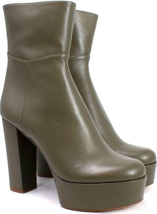 Ilio Smeraldo Olive Green Platform Leather Ankle Boots Size 41