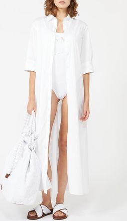 Max Mara Cognac Stretch Cotton Blend Cover-Up Dress in Optical White at Nordstrom, Size 12